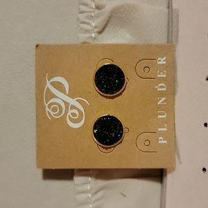 Plunder stud black crystal earrings.